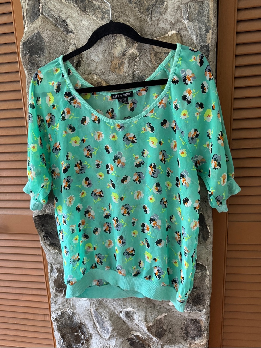 American Dream Mint Green Floral Scoop Neck Blouse